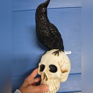 Black Glitter Raven on Skull Decor